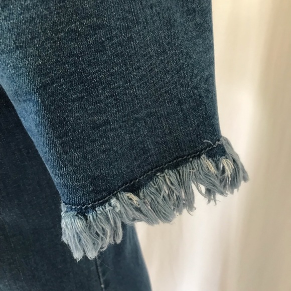 MISSGUIDED womens sz 10 stretch denim zip front frayed edge mid blue denim dress - Picture 12 of 16